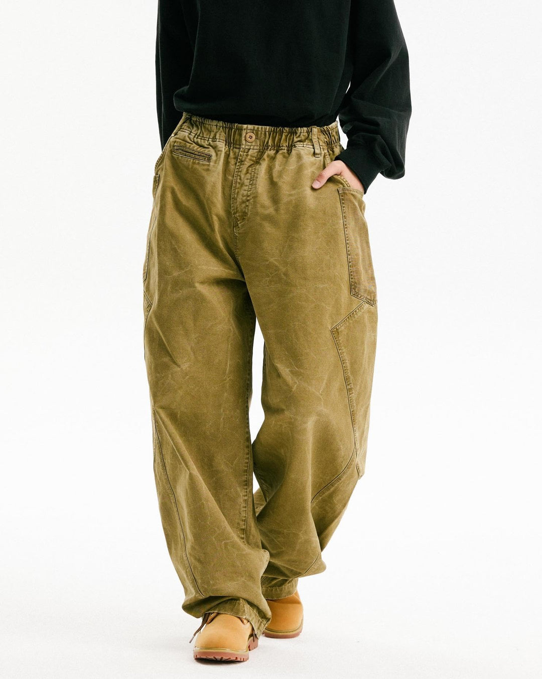 BLACKARMADA Vintage Curved Cargo Pants – Men & Women, Cotton, Adjustable Waist, Casual Workwear