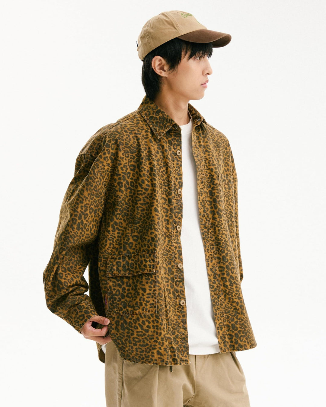 BLACKARMADA Heavyweight Leopard Print Shirt Jacket β Vintage Washed Cotton, Casual Unisex Streetwear