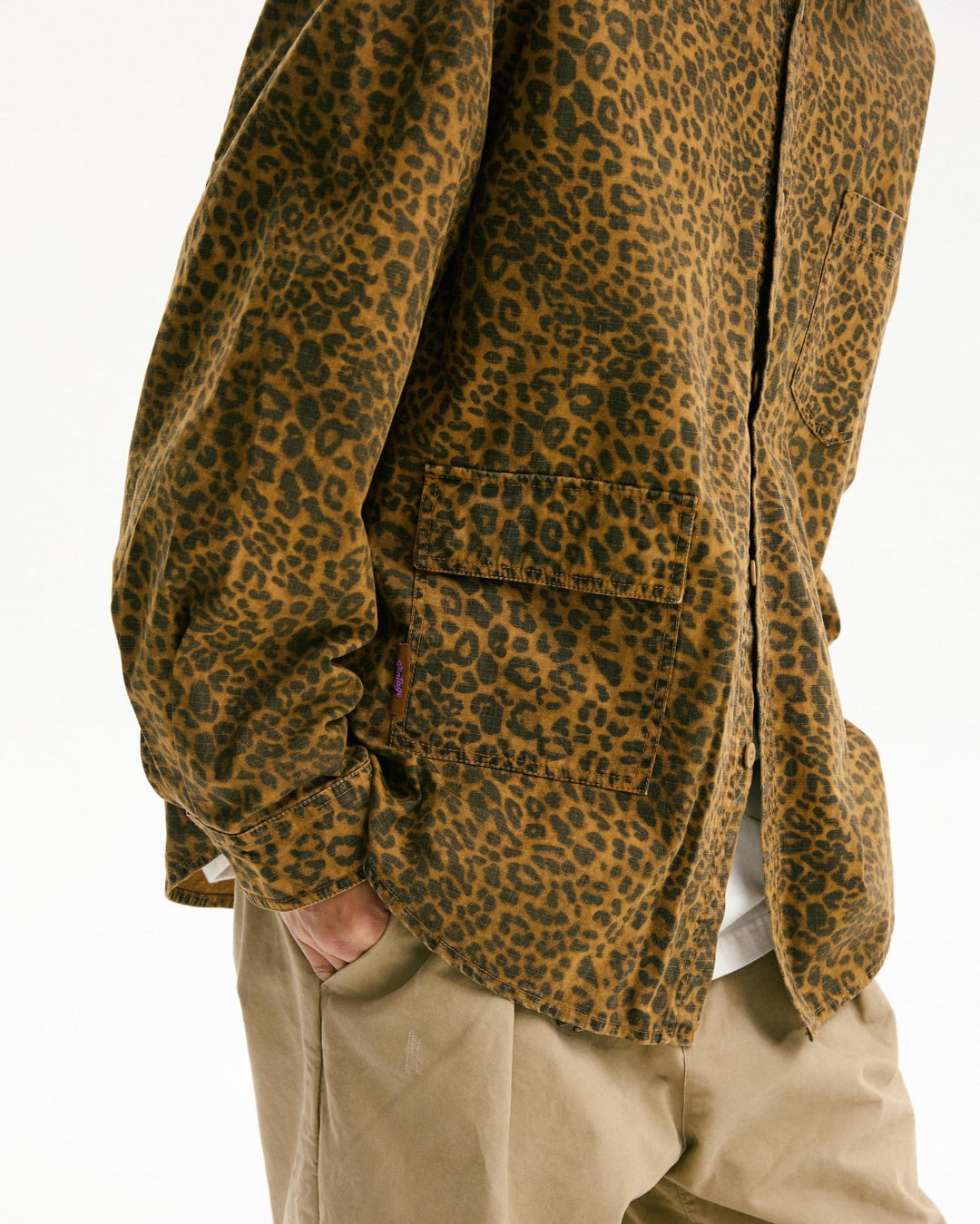 BLACKARMADA Heavyweight Leopard Print Shirt Jacket β Vintage Washed Cotton, Casual Unisex Streetwear