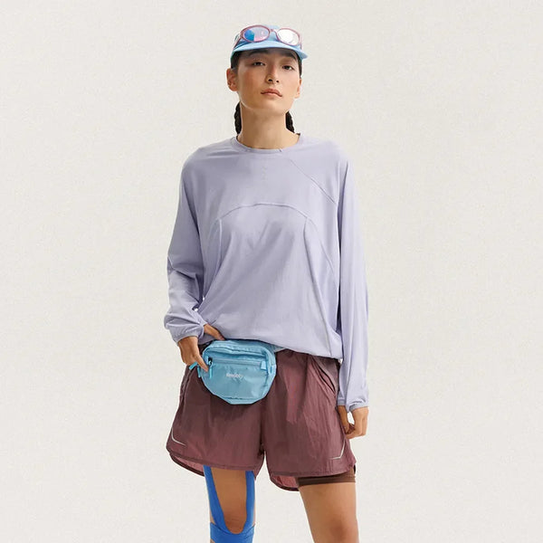 BLACKARMADA Unisex Lightweight Long Sleeve Workout Shirt, Quick Dry Running Cycling Top with Thumb Holes & Reflective Design Dark Purple