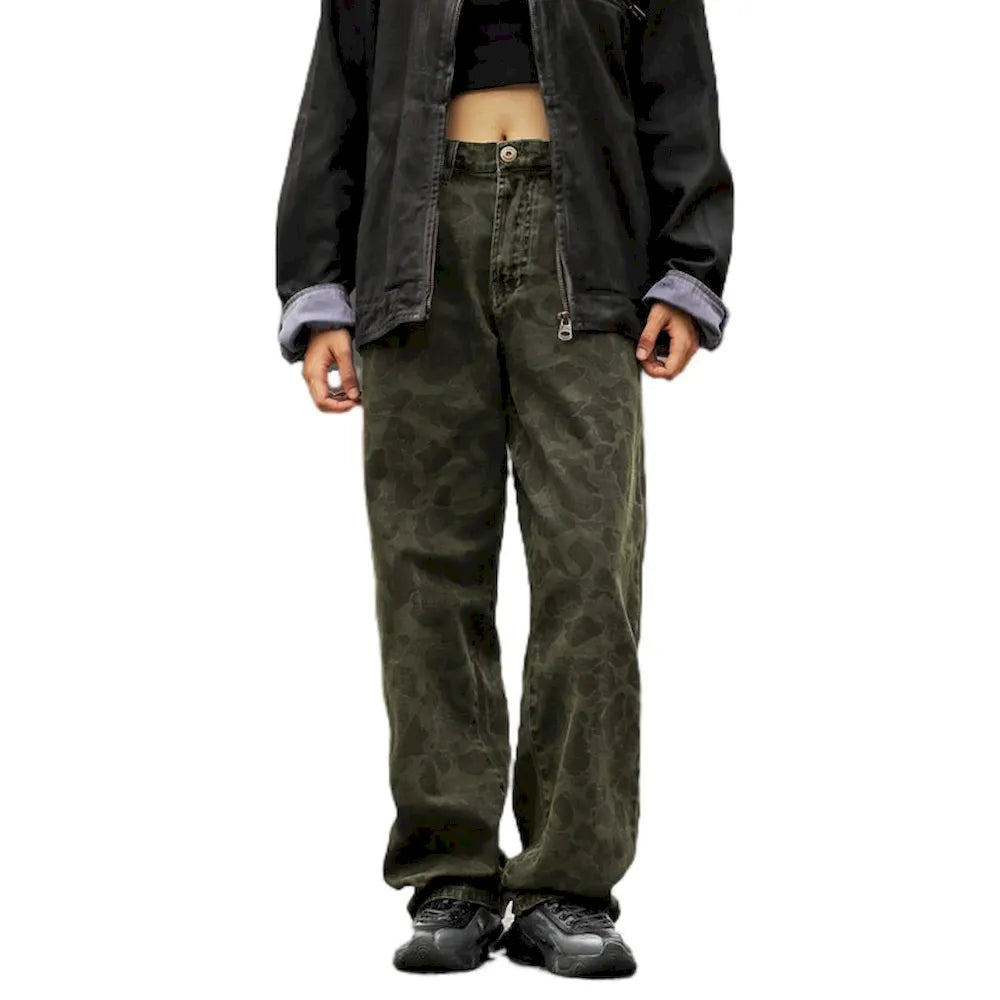 BLACKARMADA Unisex Camo Baggy Work Pants – Vintage Washed Heavy Cotton, Straight Leg