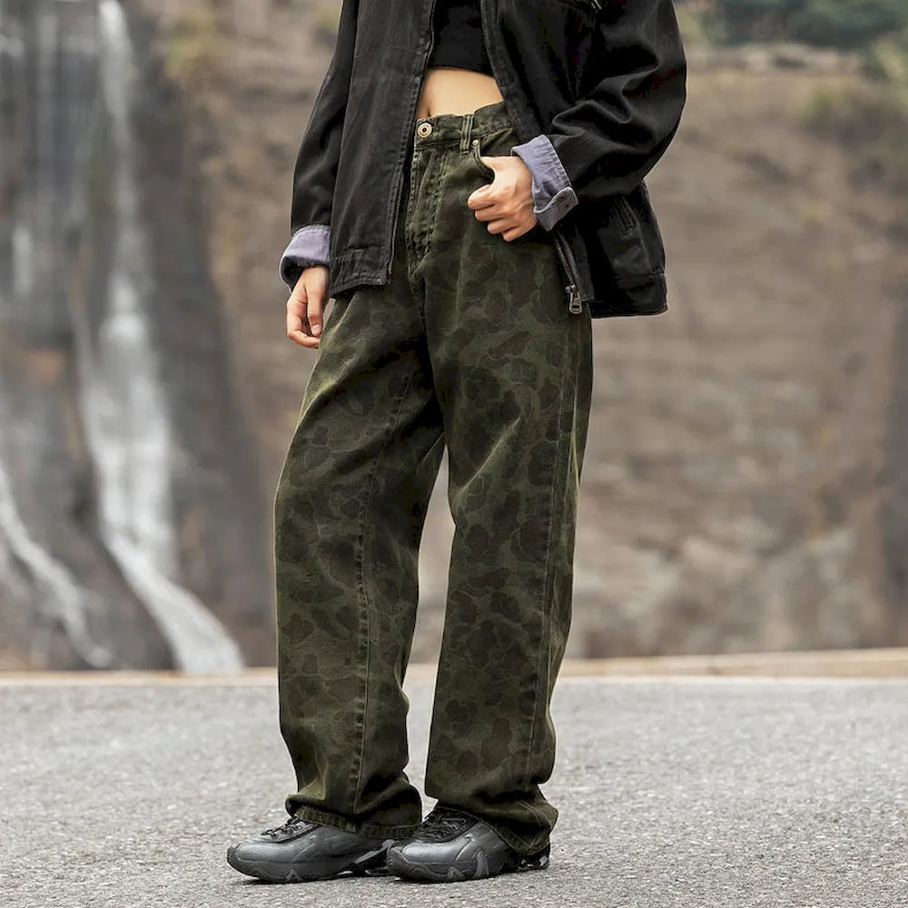 BLACKARMADA Unisex Camo Baggy Work Pants – Vintage Washed Heavy Cotton, Straight Leg