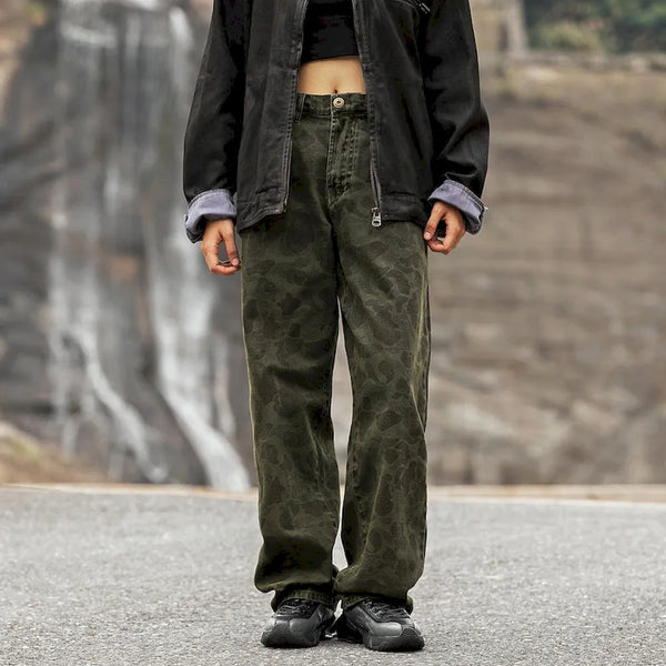 BLACKARMADA Unisex Camo Baggy Work Pants – Vintage Washed Heavy Cotton, Straight Leg