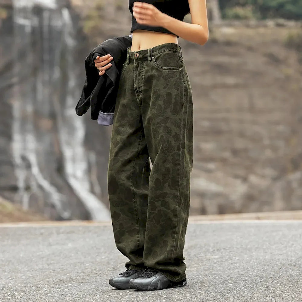 BLACKARMADA Unisex Camo Baggy Work Pants – Vintage Washed Heavy Cotton, Straight Leg