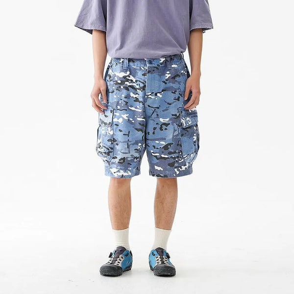 BLACKARMADA Unisex Camo Cargo Oversized Shorts – Multi-Pocket Baggy Outdoor Work Shorts