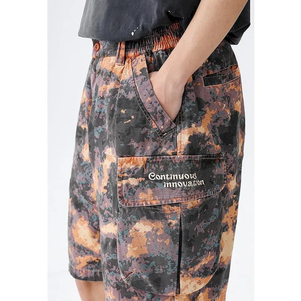 BLACKARMADA Unisex Camo Cargo Oversized Shorts – Multi-Pocket Baggy Outdoor Work Shorts