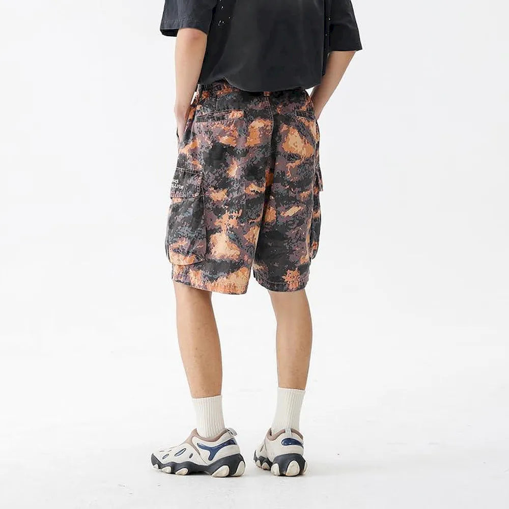 BLACKARMADA Unisex Camo Cargo Oversized Shorts – Multi-Pocket Baggy Outdoor Work Shorts