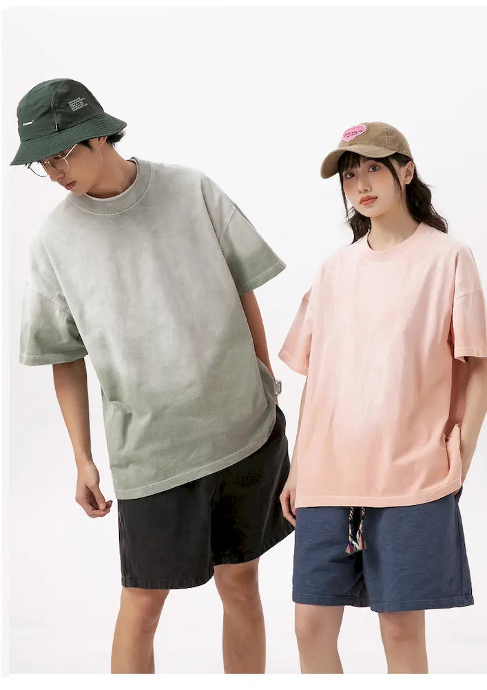 BLACKARMADA Unisex Gradient Dyed Cotton T-Shirt - Vintage Streetwear for Casual & Outdoor Wear