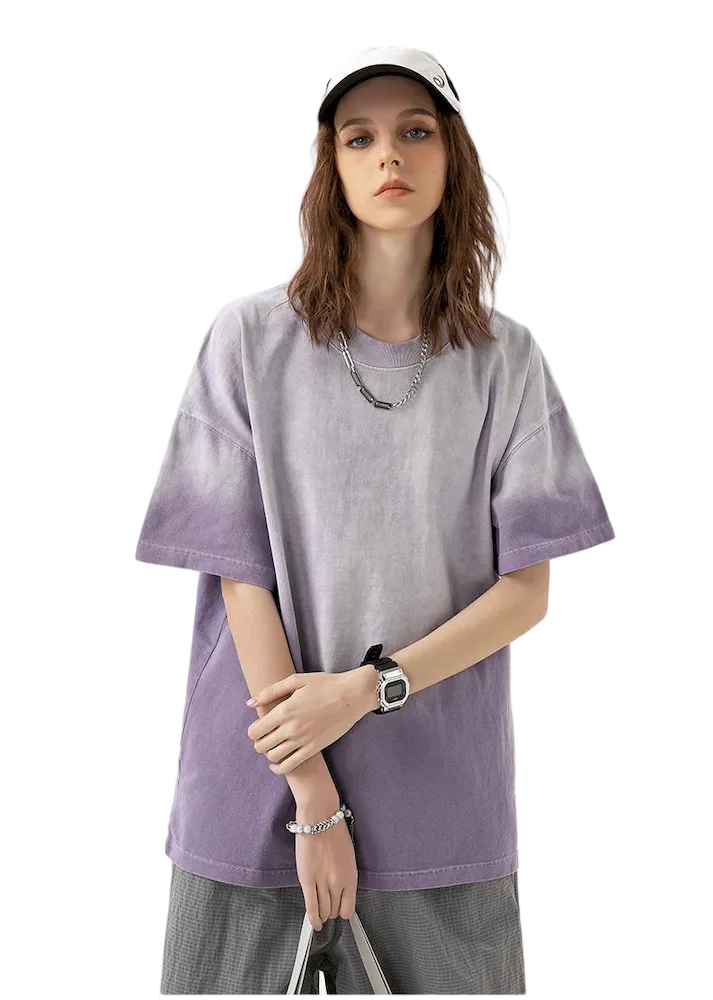 BLACKARMADA Unisex Gradient Dyed Cotton T-Shirt - Vintage Streetwear for Casual & Outdoor Wear