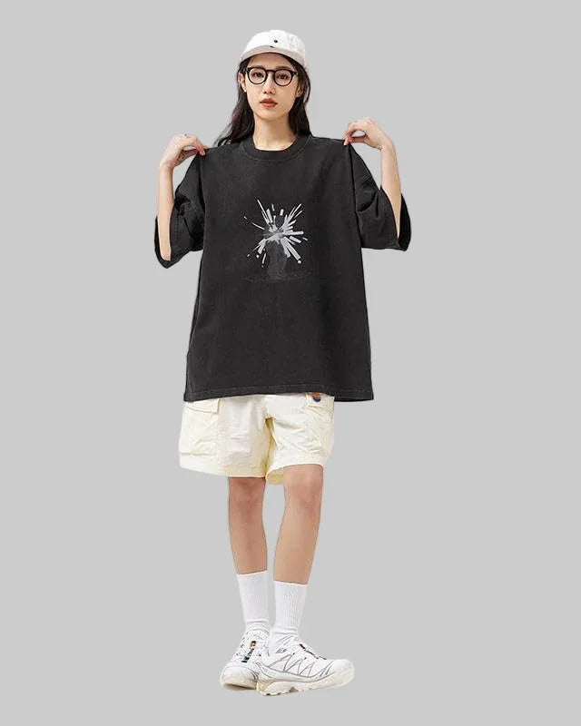 BLACKARMADA Unisex Heavyweight Oversized T-Shirt-100% Cotton, Night-Glo Graphic & Retro