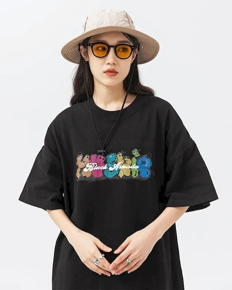 BLACKARMADA Unisex Oversized Cotton T-Shirt, Vintage Graphic Tee, Glow-in-the-Dark