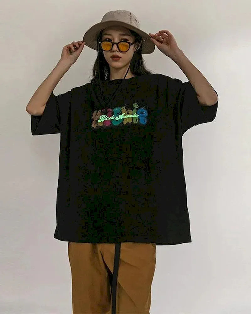 BLACKARMADA Unisex Oversized Cotton T-Shirt, Vintage Graphic Tee, Glow-in-the-Dark