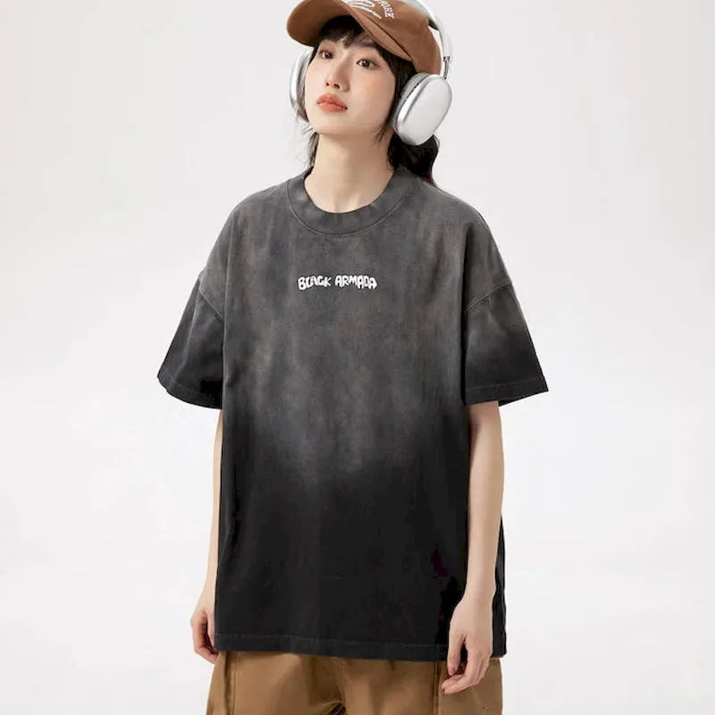 BLACKARMADA Unisex Oversized Gradient T-Shirt – 300G Heavy Cotton, Retro Streetwear Design