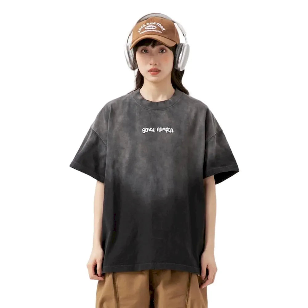 BLACKARMADA Unisex Oversized Gradient T-Shirt – 300G Heavy Cotton, Retro Streetwear Design