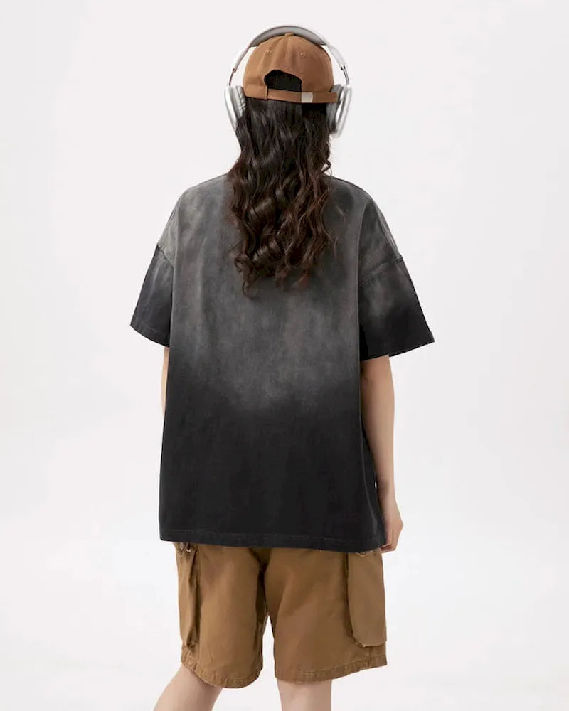 BLACKARMADA Unisex Oversized Gradient T-Shirt – 300G Heavy Cotton, Retro Streetwear Design