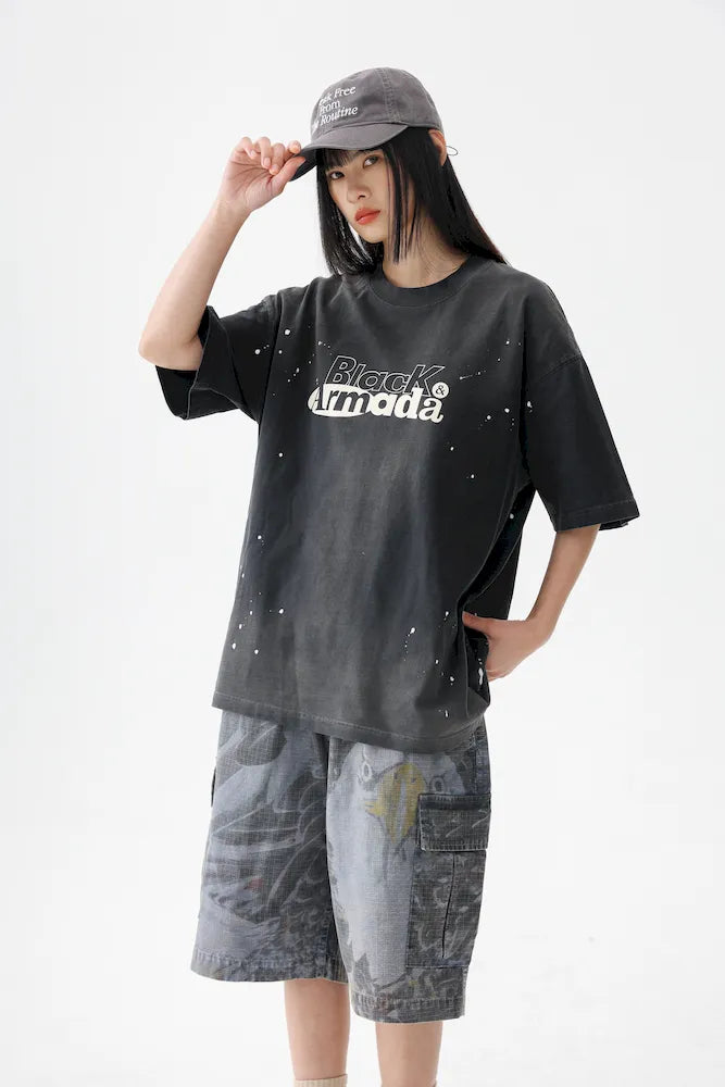 BLACKARMADA Unisex Oversized Cotton Tee - Retro Streetwear Design for Everyday Wear