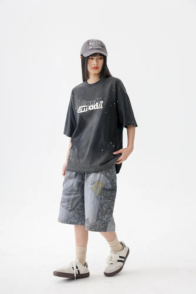 BLACKARMADA Unisex Oversized Cotton Tee - Retro Streetwear Design for Everyday Wear