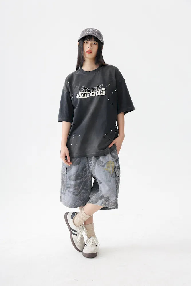 BLACKARMADA Unisex Oversized Cotton Tee - Retro Streetwear Design for Everyday Wear