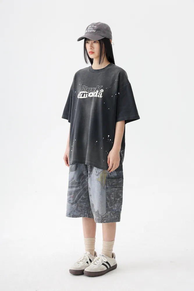 BLACKARMADA Unisex Oversized Cotton Tee - Retro Streetwear Design for Everyday Wear