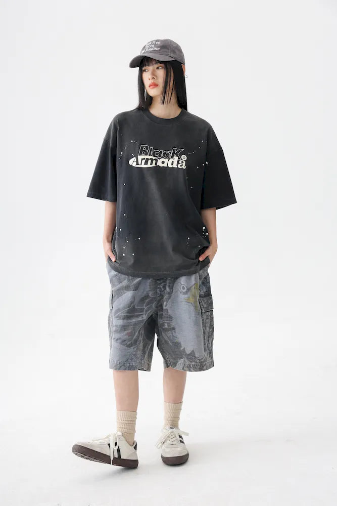 BLACKARMADA Unisex Oversized Cotton Tee - Retro Streetwear Design for Everyday Wear