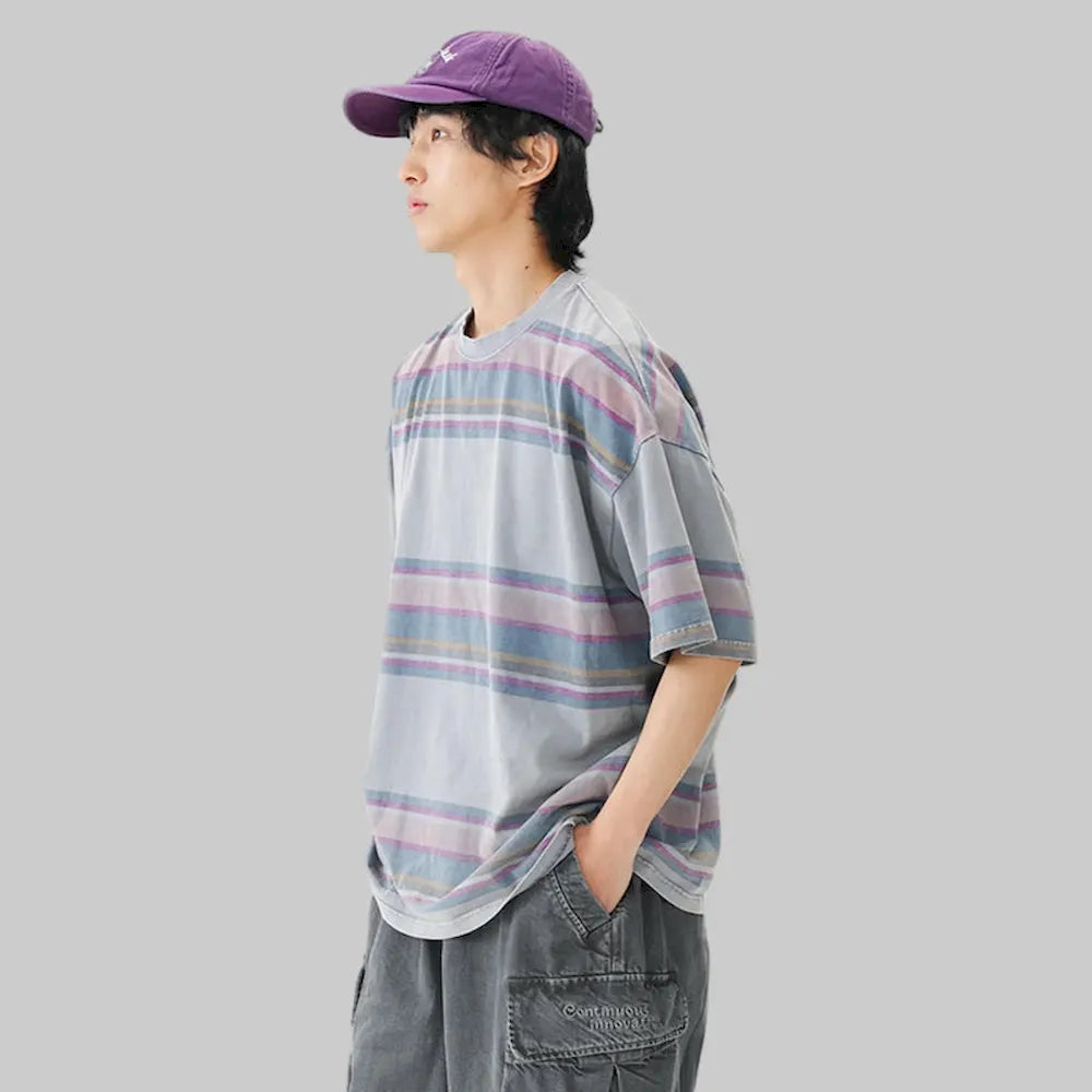 BLACKARMADA Unisex Retro Washed Tee - 100% Cotton Y2K Streetwear Casual Shirt"