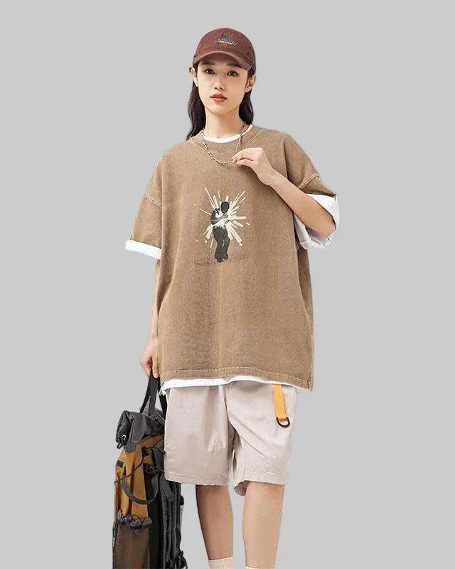 BLACKARMADA Unisex Heavyweight Oversized T-Shirt-100% Cotton, Night-Glo Graphic & Retro