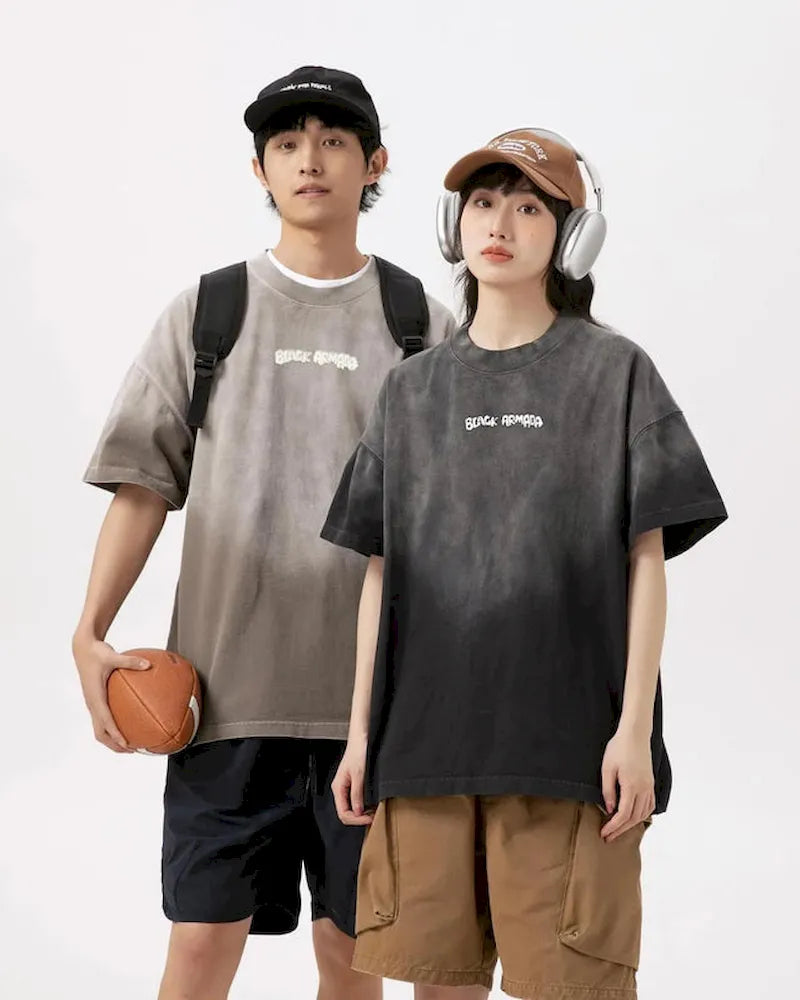 BLACKARMADA Unisex Oversized Gradient T-Shirt – 300G Heavy Cotton, Retro Streetwear Design