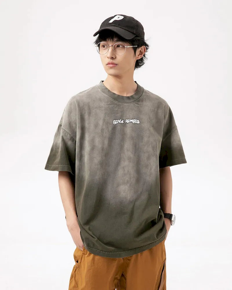 BLACKARMADA Unisex Oversized Gradient T-Shirt – 300G Heavy Cotton, Retro Streetwear Design