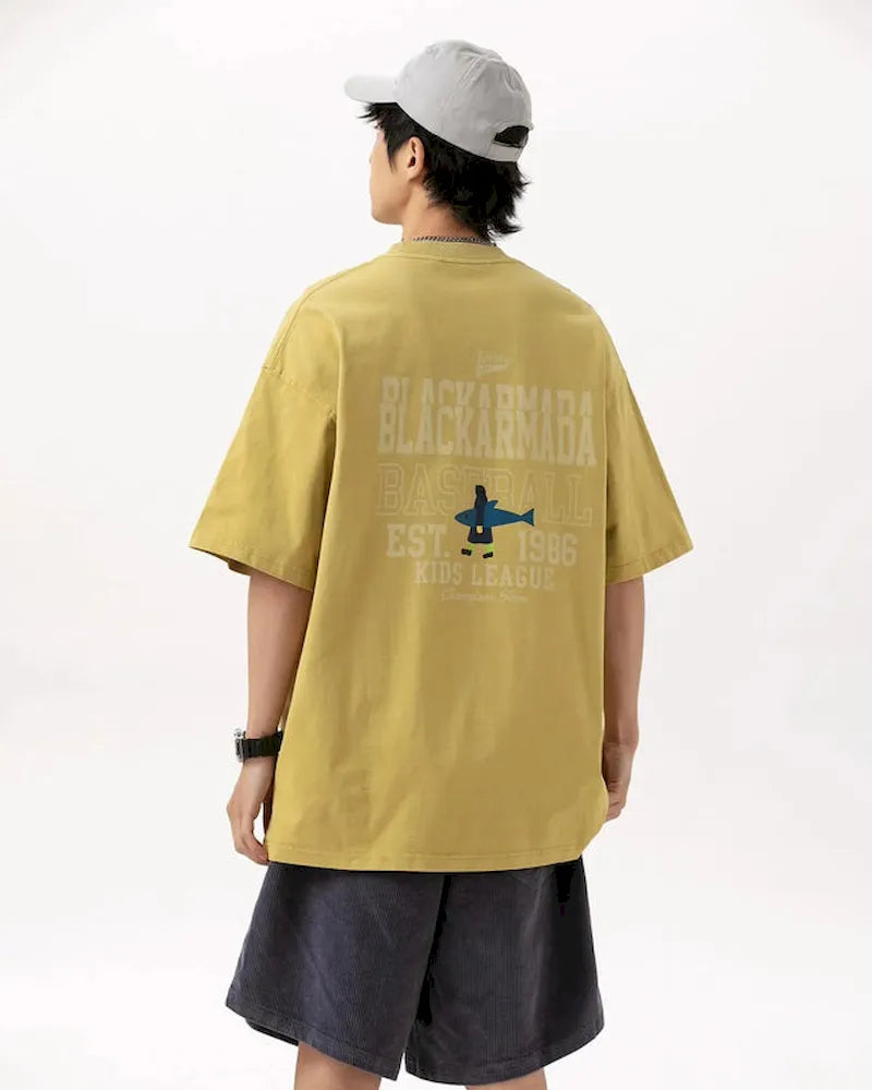 BLACKARMADA Unisex Oversized T-Shirt - 100% Cotton Breathable Tee with Retro Graphic, Casual Streetwear for Men and Women