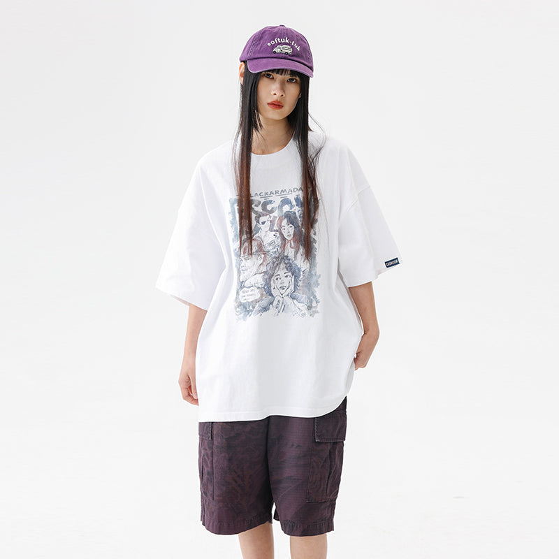 BLACKARMADA Unisex Oversized T-Shirt – Retro Graphic, Watercolor Streetwear