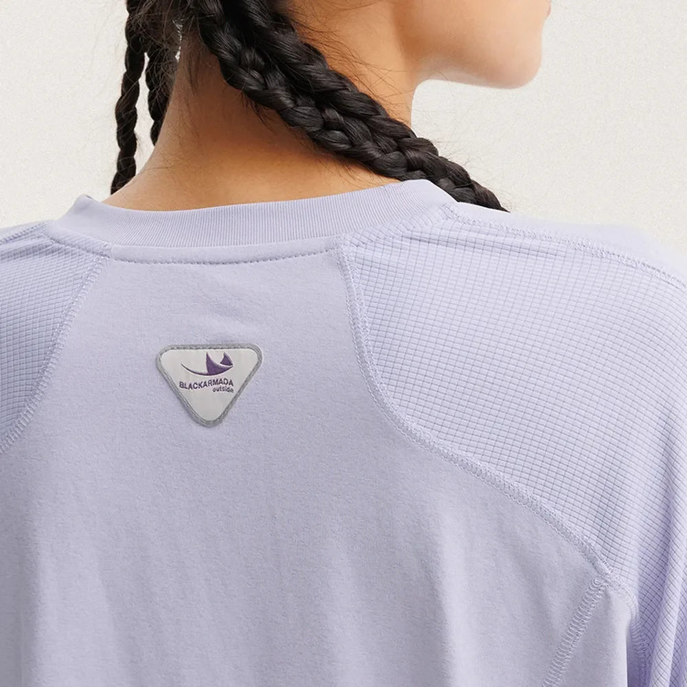 BLACKARMADA Unisex Lightweight Long Sleeve Workout Shirt, Quick Dry Running Cycling Top with Thumb Holes & Reflective Design Dark Purple