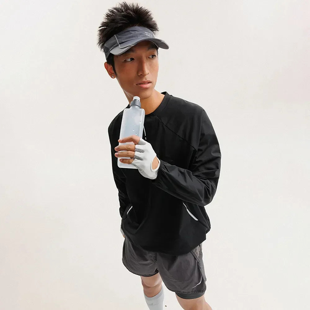 BLACKARMADA Unisex Lightweight Long Sleeve Workout Shirt, Quick Dry Running Cycling Top with Thumb Holes & Reflective Design Dark Purple