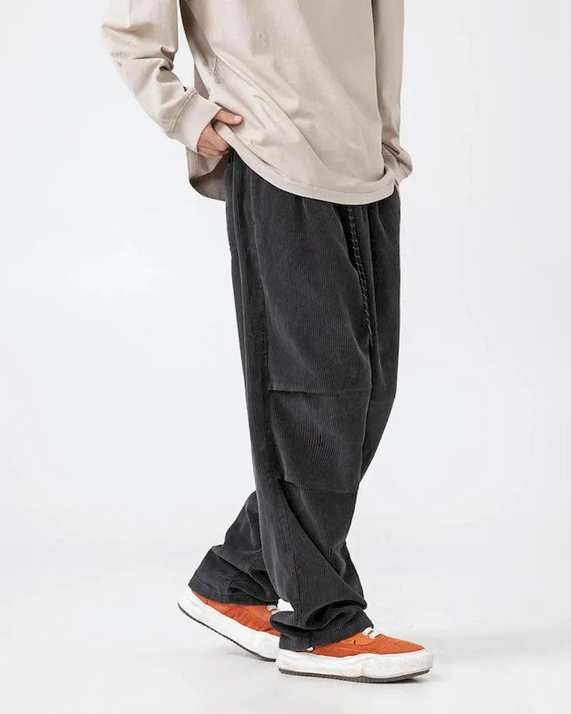 BLACKARMADA Unisex Oversized Corduroy Pants | Adjustable Waist & Cuffs, Retro Style