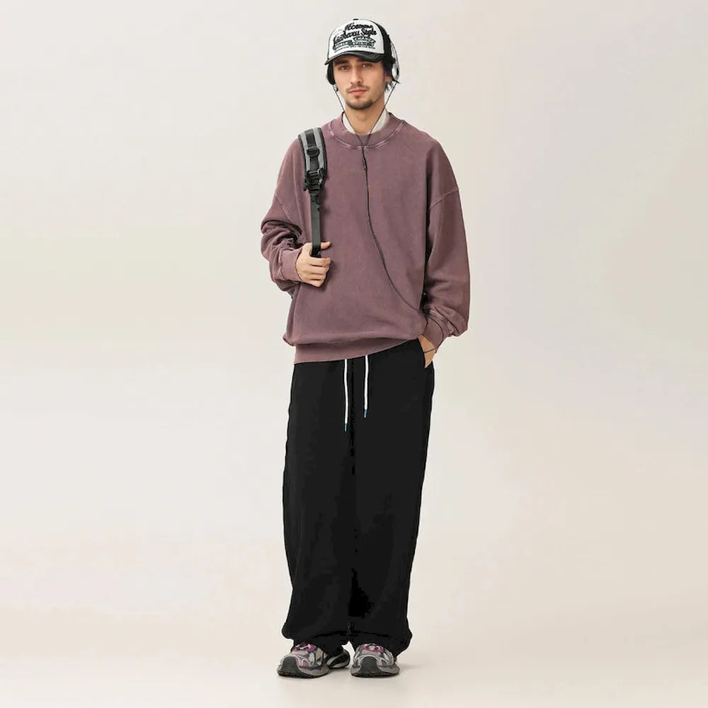 BLACKARMADA Washed Heavyweight Knit Pants - 100% Cotton Baggy Drawstring Sweatpants