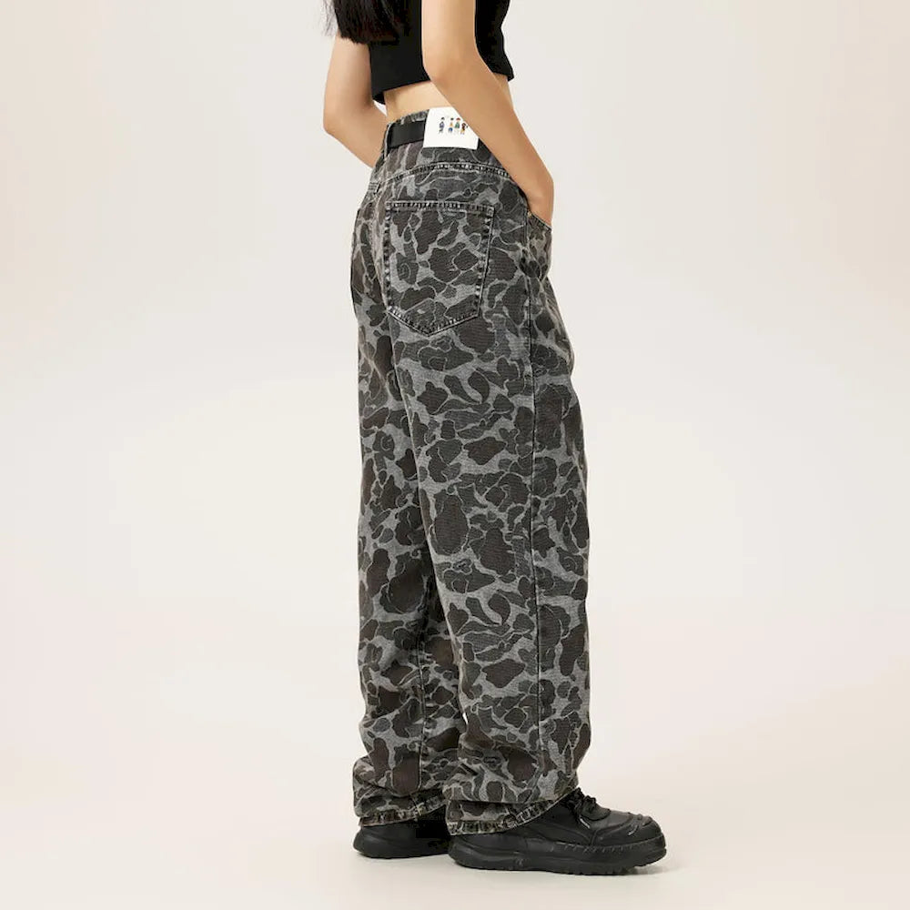 BLACKARMADA Unisex Camo Baggy Work Pants – Vintage Washed Heavy Cotton, Straight Leg