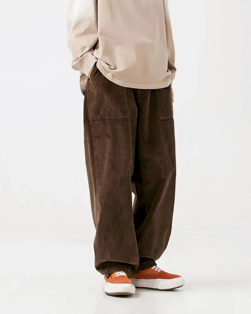 BLACKARMADA Men's Corduroy Work Pants | Retro Washed Relaxed Fit Cotton Spandex