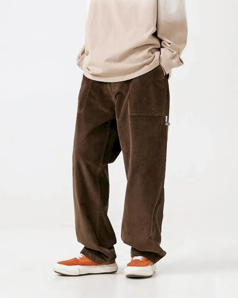 BLACKARMADA Men's Corduroy Work Pants | Retro Washed Relaxed Fit Cotton Spandex