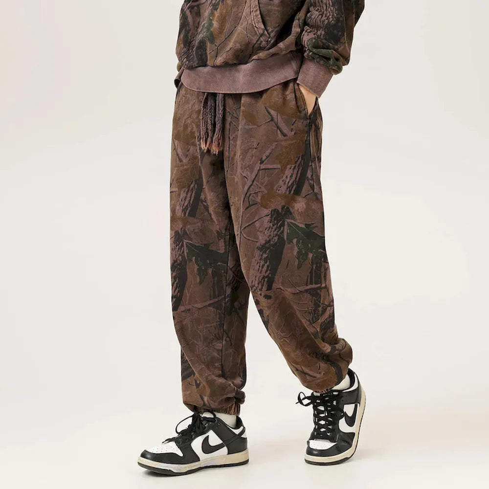 BLACKARMADA Men's Vintage Camo Jogger Pants - Heavy Cotton Drawstring Workwear