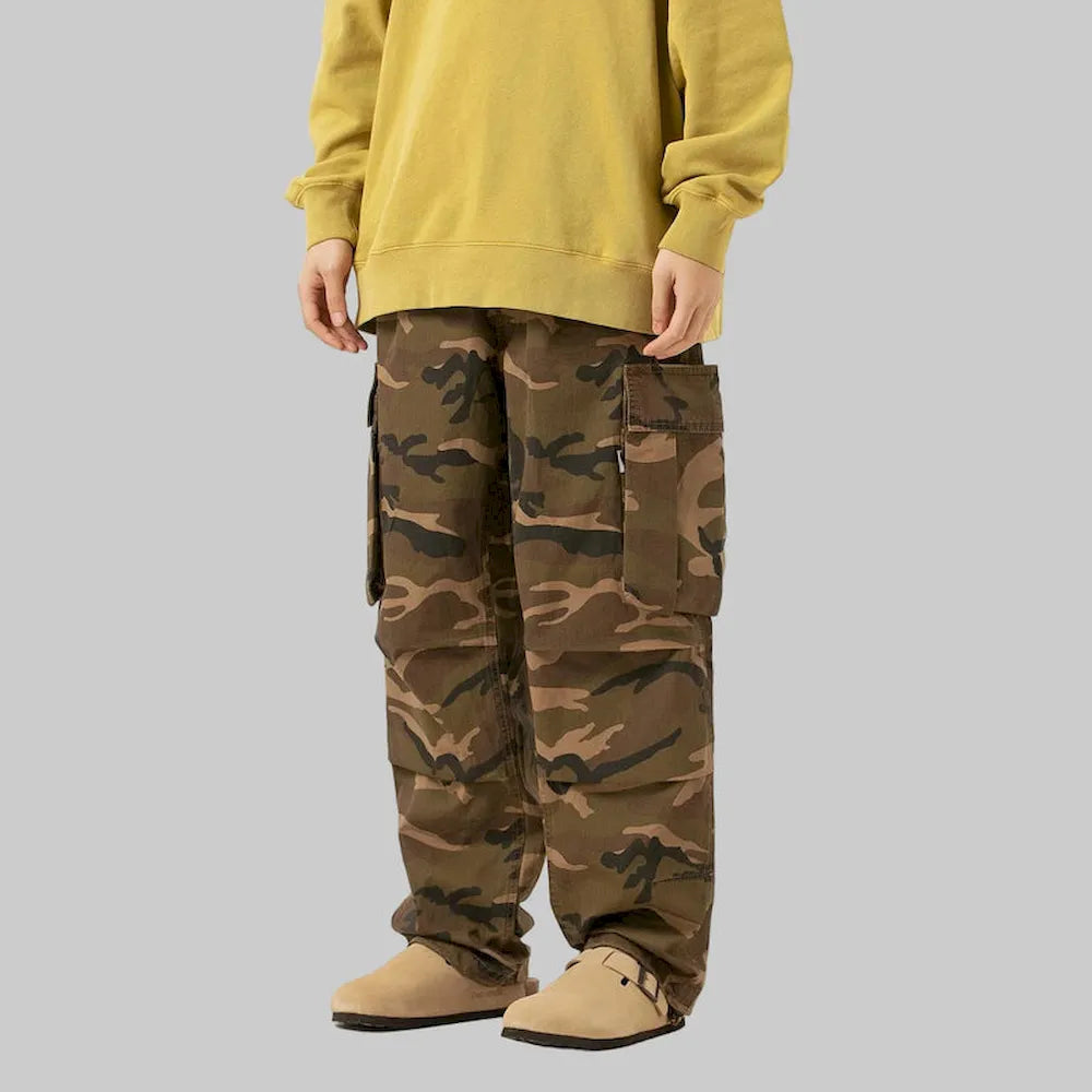 BLACKARMADA Vintage Camo Cargo Pants for Men | 100% Cotton Tactical Work Pants