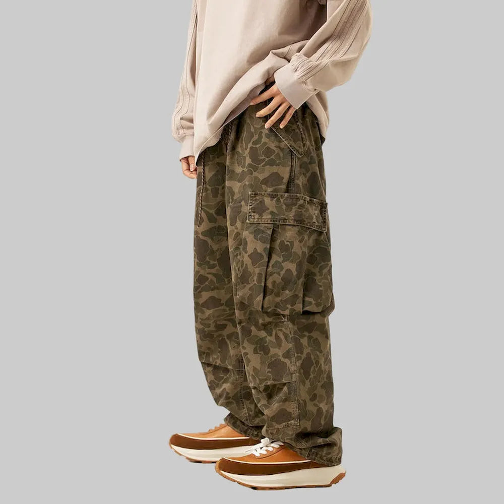 BLACKARMADA Vintage Camo Cargo Pants for Men | 100% Cotton Tactical Work Pants