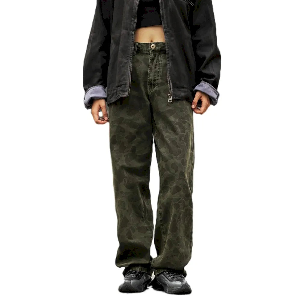 BLACKARMADA Unisex Camo Baggy Work Pants – Vintage Washed Heavy Cotton, Straight Leg