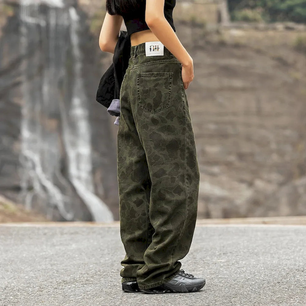 BLACKARMADA Unisex Camo Baggy Work Pants – Vintage Washed Heavy Cotton, Straight Leg