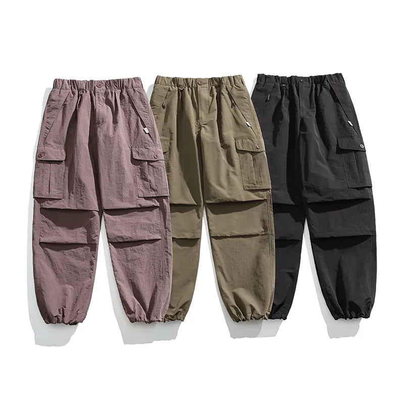 BLACKARMADA Unisex Parachute Cargo Pants ¨CQuick Dry Joggers Lightweight Waterproof Baggy Hiking & Work Pants for Men & Women