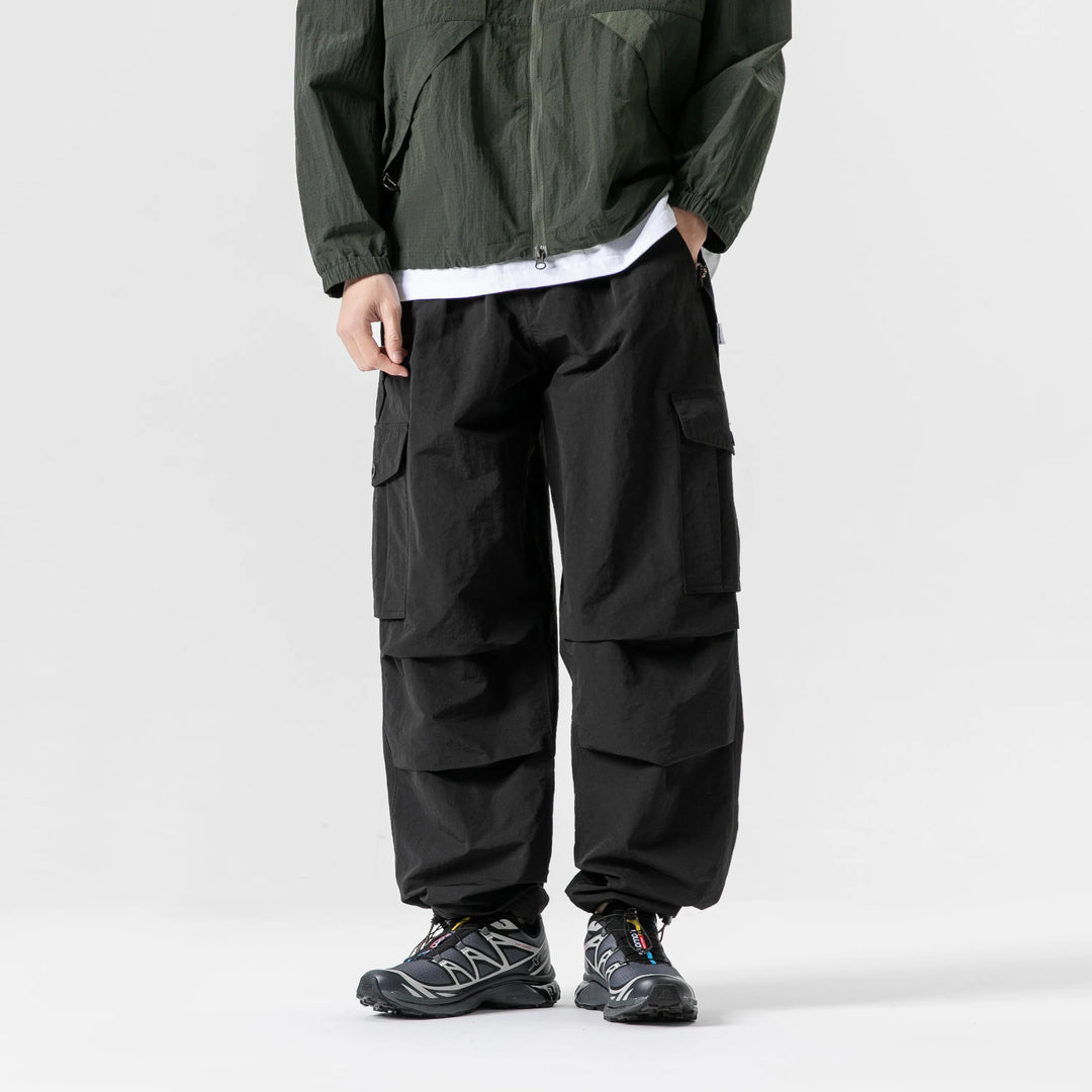 BLACKARMADA Unisex Parachute Cargo Pants ¨CQuick Dry Joggers Lightweight Waterproof Baggy Hiking & Work Pants for Men & Women