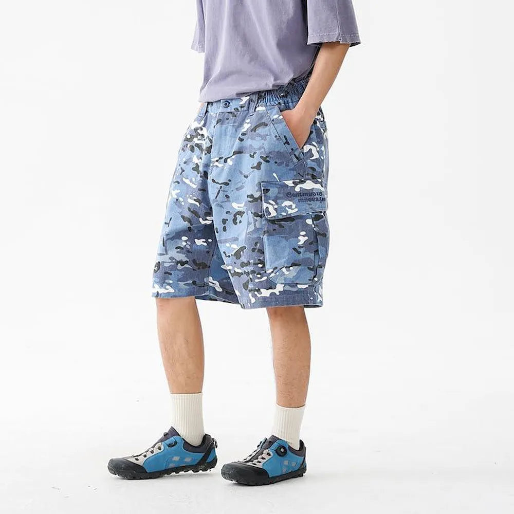 BLACKARMADA Unisex Camo Cargo Oversized Shorts – Multi-Pocket Baggy Outdoor Work Shorts