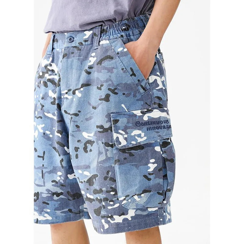 BLACKARMADA Unisex Camo Cargo Oversized Shorts – Multi-Pocket Baggy Outdoor Work Shorts