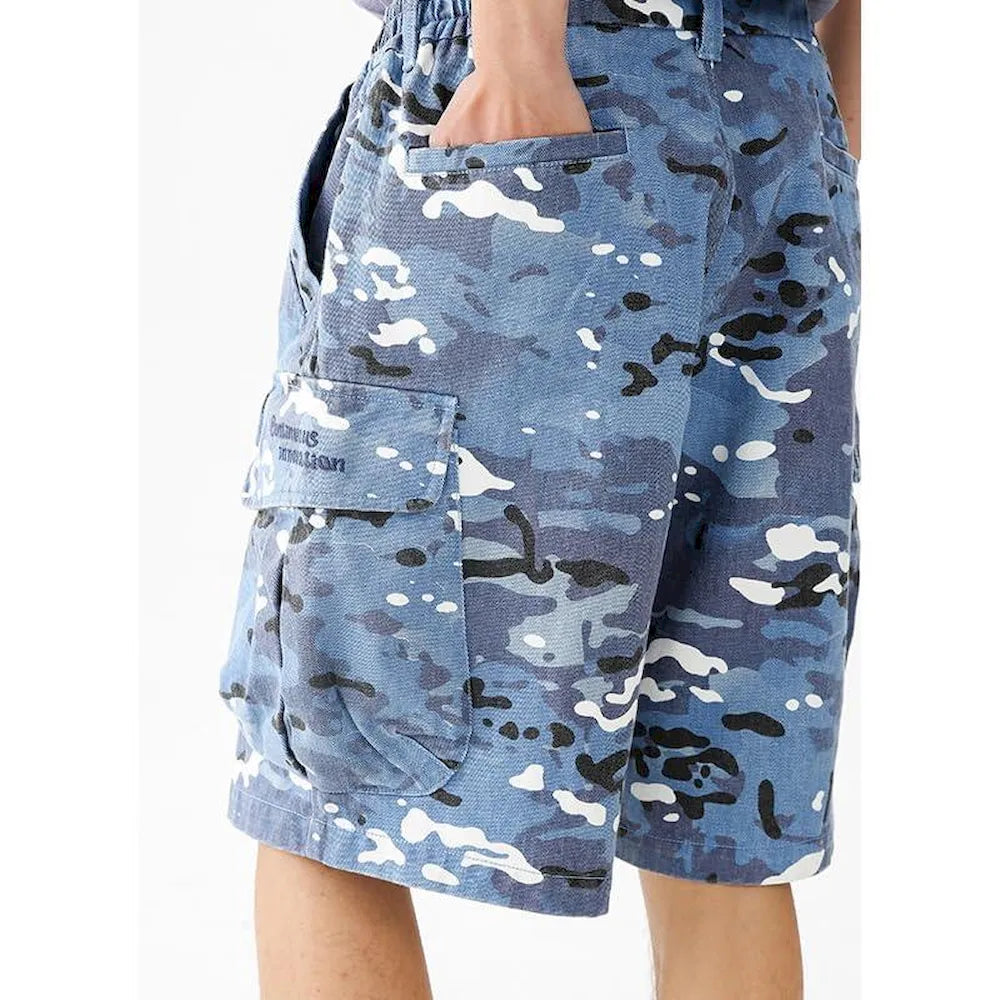 BLACKARMADA Unisex Camo Cargo Oversized Shorts – Multi-Pocket Baggy Outdoor Work Shorts