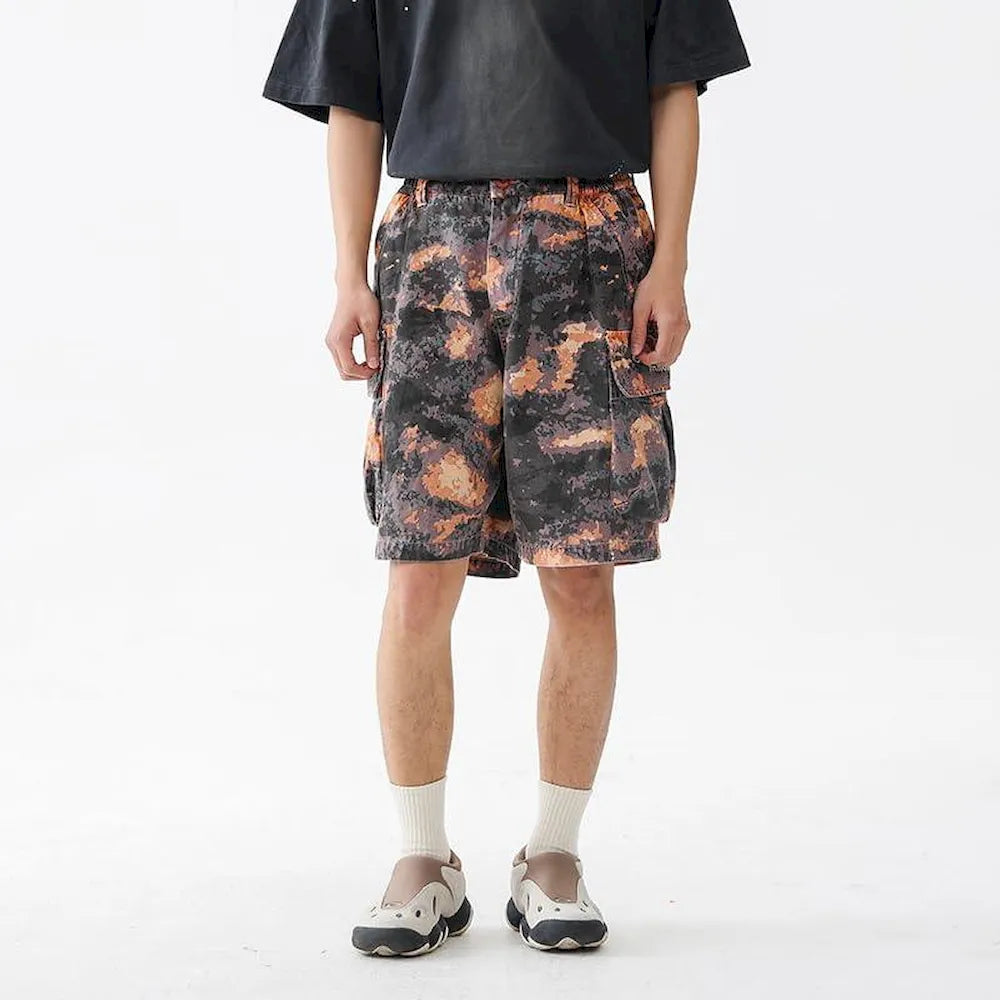 BLACKARMADA Unisex Camo Cargo Oversized Shorts – Multi-Pocket Baggy Outdoor Work Shorts