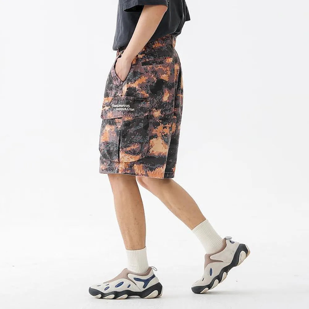 BLACKARMADA Unisex Camo Cargo Oversized Shorts – Multi-Pocket Baggy Outdoor Work Shorts