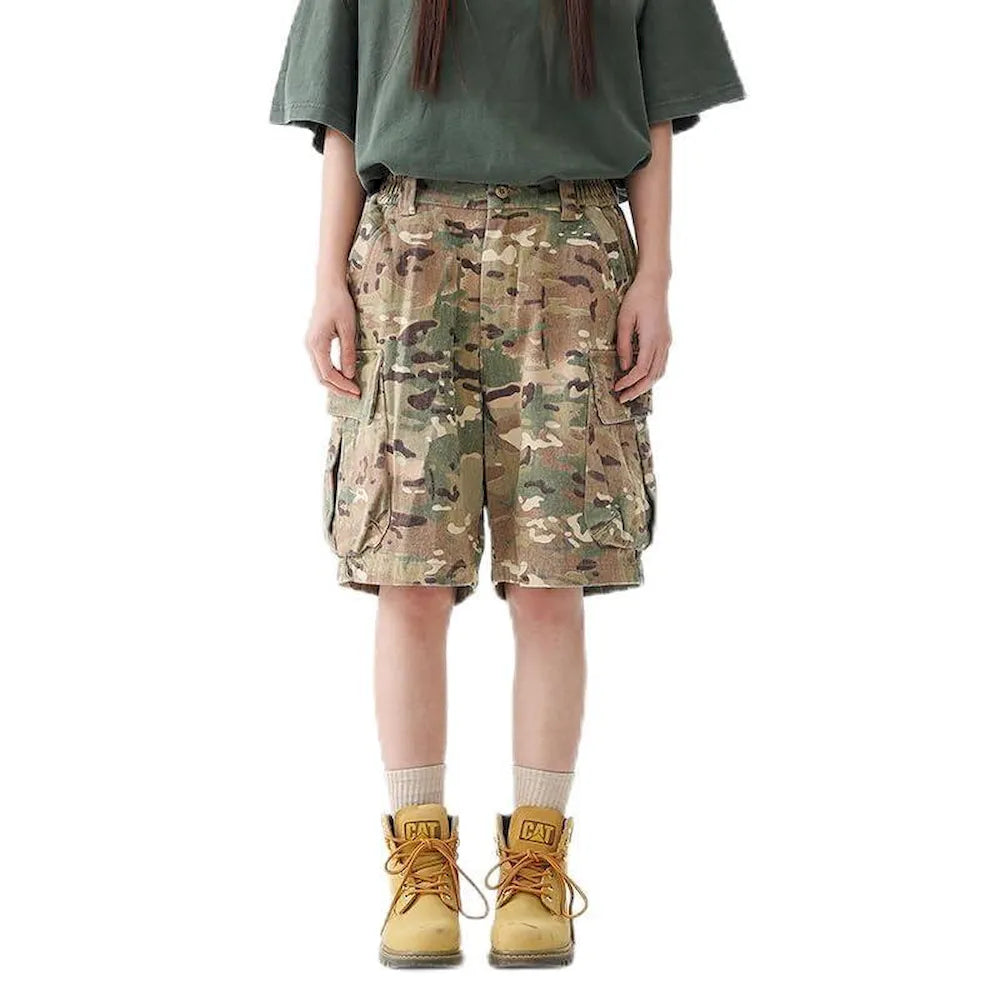 BLACKARMADA Unisex Camo Cargo Oversized Shorts – Multi-Pocket Baggy Outdoor Work Shorts